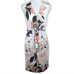 DONNA KAREN SLEEVELESS CREAM, BLACK, & PEACH/PINK DRESS SZ.S EUC.